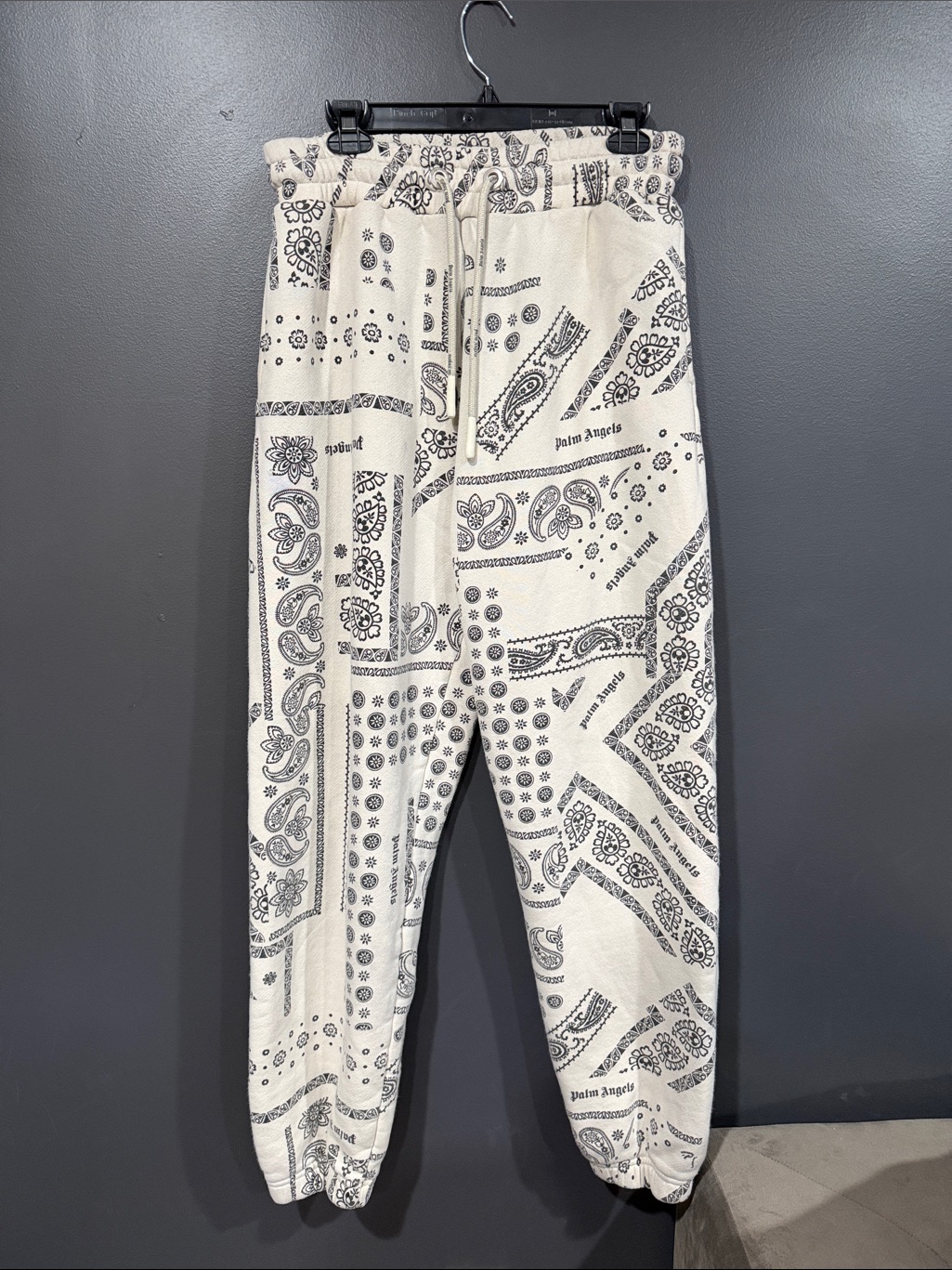 Palm Angels Cream Joggers With Black Bandana Print